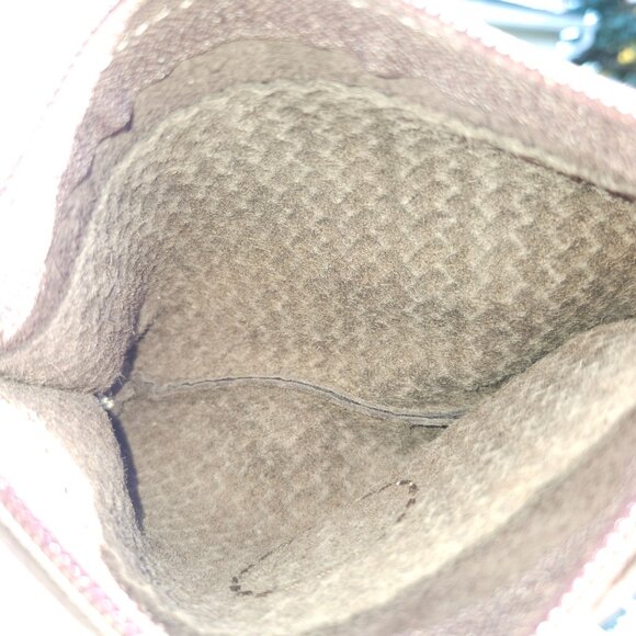 Roots Wristlet Zipper Pouch in Brown Pebbled Leather Sewn Leather Patch - Picture 3 of 4